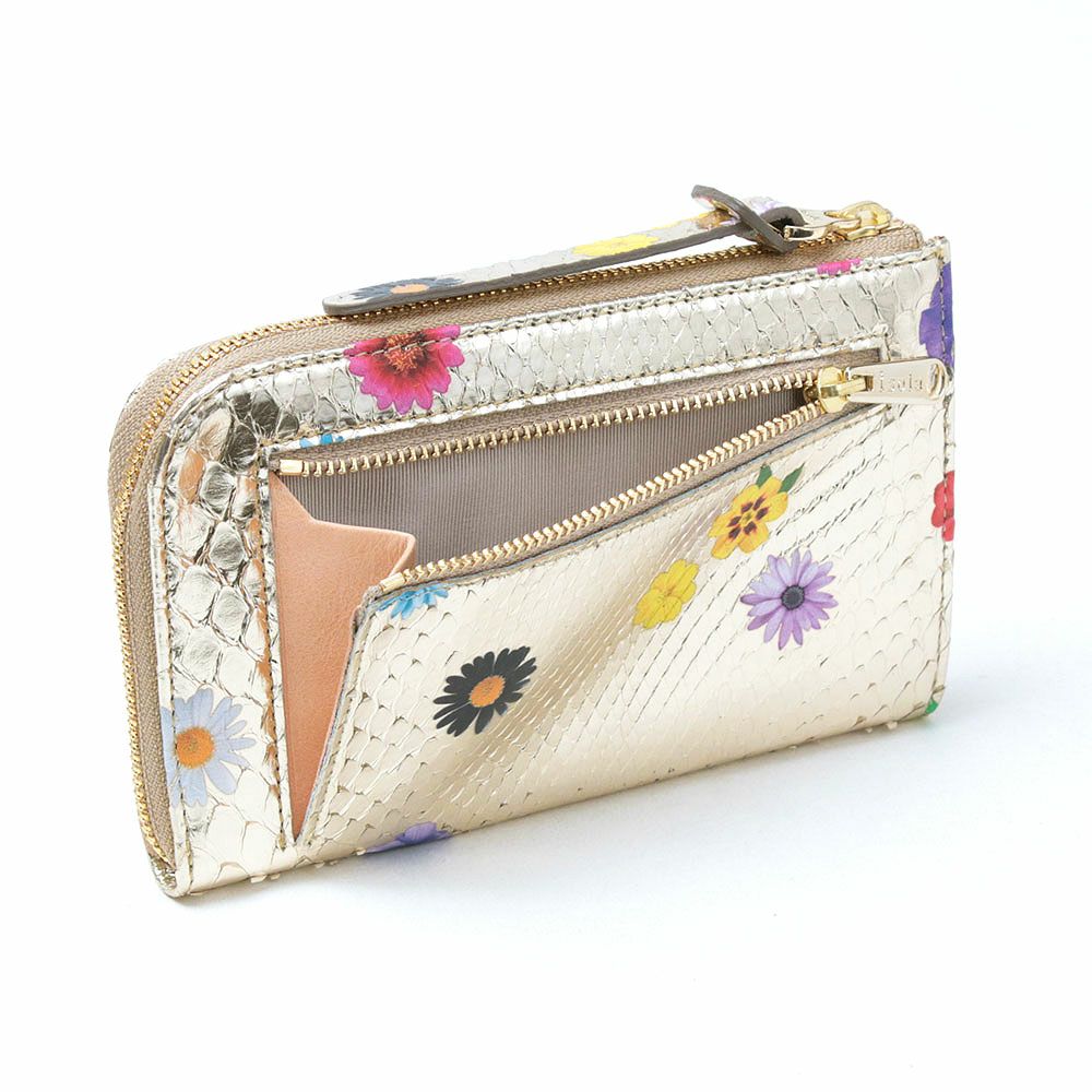 ラミナフィオーレ＿マチ付きL字ファスナー中＿コンパクト財布＿ミニ財布＿蛇革＿クレタ＿背面ファスナー