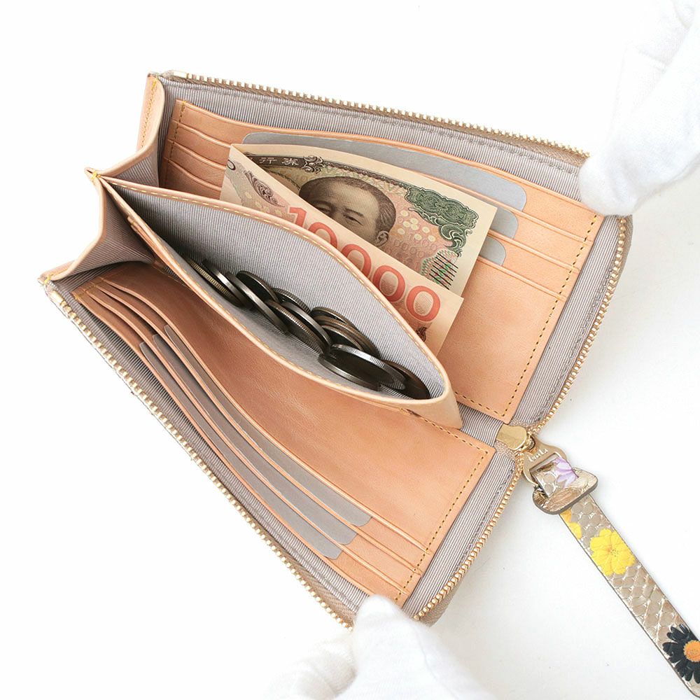 ラミナフィオーレ＿マチ付きL字ファスナー中＿コンパクト財布＿ミニ財布＿蛇革＿クレタ＿中身