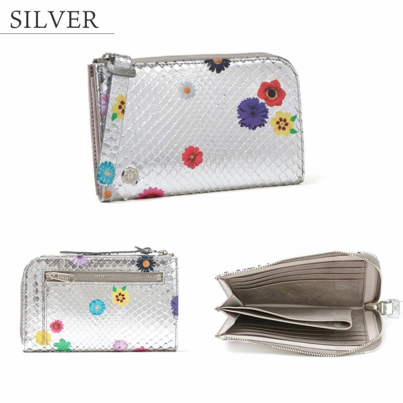 ラミナフィオーレ＿マチ付きL字ファスナー中＿コンパクト財布＿ミニ財布＿蛇革＿クレタ＿シルバー