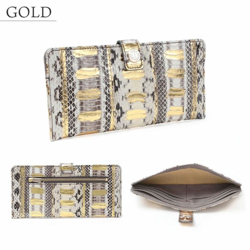 ラディアータ＿スリムウォレット＿スマートウォレット＿薄型長財布＿コンパクト長財布＿蛇革＿メノルカ＿ゴールド